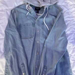 Forever 21 Light Blue Denim Jacket with Gray Hood